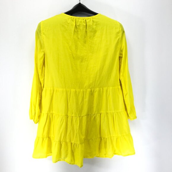 J. Crew Tiered Tunic / Mini Dress Women's XS Yellow Woven Pockets Spring Party - Picture 5 of 11